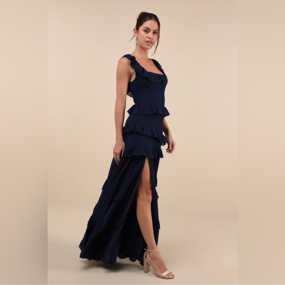 NWT Lulus Compelling Romantic Dark Blue
Ruffled Tiered Maxi Dress - Picture 3 of 15